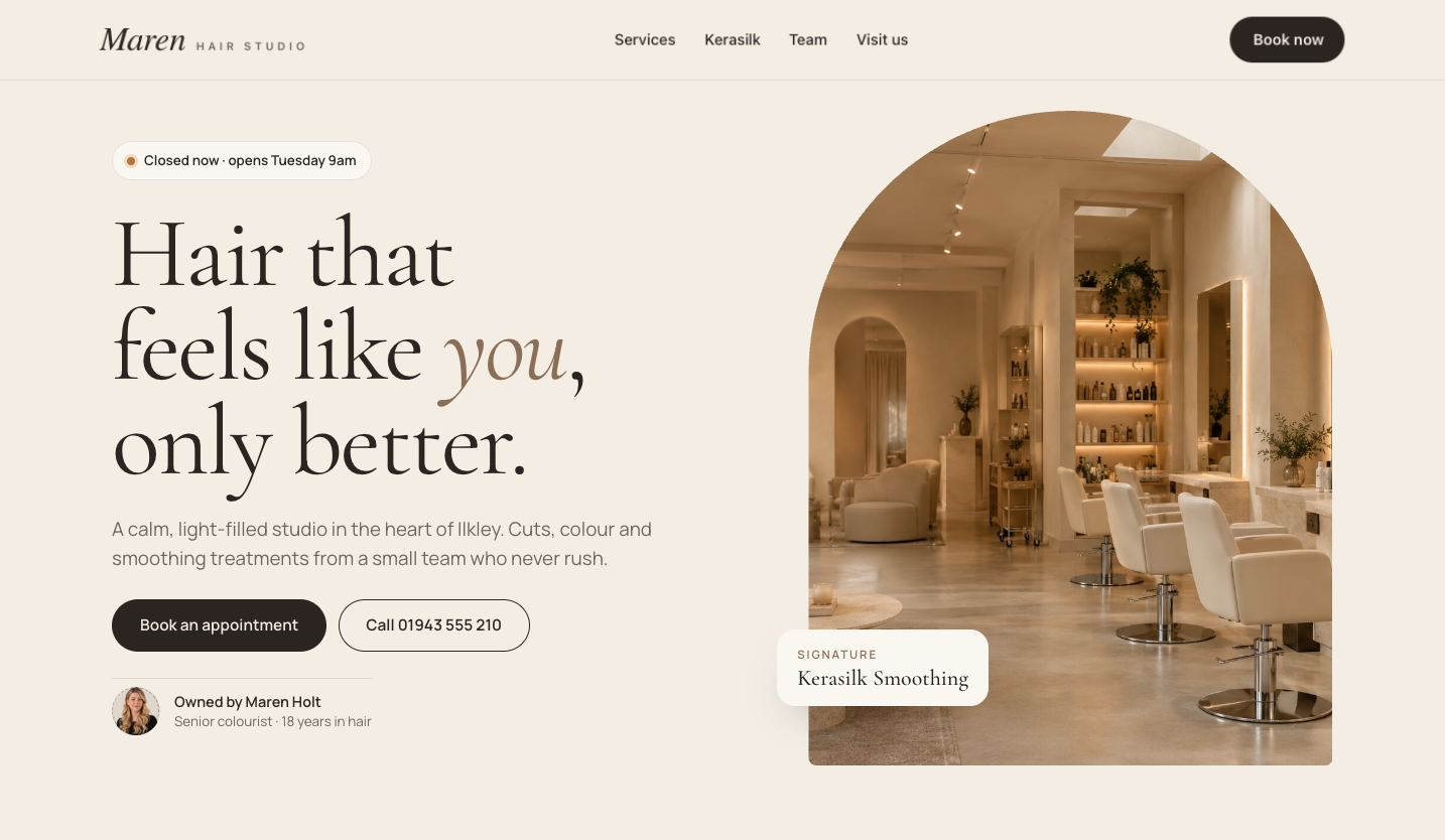 Maren Hair Studio website